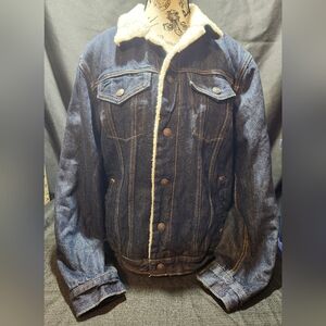 Gap Men Sherpa Line Dark Rinse Jean Jacket Size M